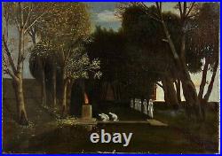 Symbolism Antique Landscape Oil on Canvas Painting, Hand Made 19 Century