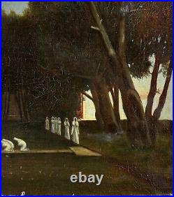 Symbolism Antique Landscape Oil on Canvas Painting, Hand Made 19 Century