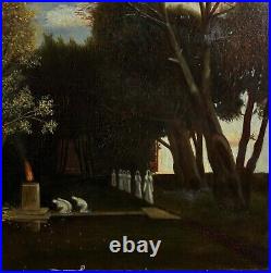 Symbolism Antique Landscape Oil on Canvas Painting, Hand Made 19 Century