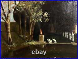 Symbolism Antique Landscape Oil on Canvas Painting, Hand Made 19 Century