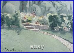 TERLIKOWSKI Antique Original Mountain Landscape Garden Oil Painting, Framed