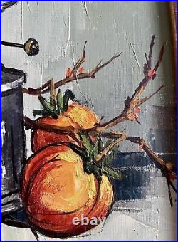 TRIOLET tableau ancien peinture nature morte fruits fleurs huile sur toile signé