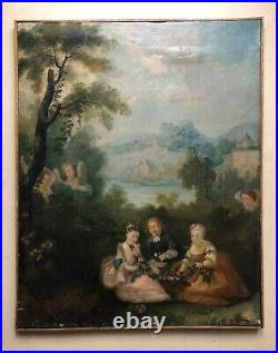 Tableau Ancien, Conversation Galante, Huile Sur Toile, Peinture, XIXe