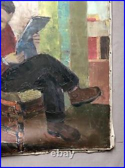 Tableau Ancien, Enfant Lisant, Huile Sur Toile à Restaurer, Peinture, XXe