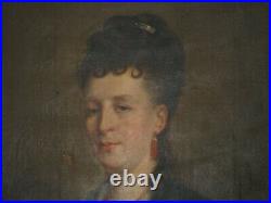 Tableau Ancien HST Portrait de Femme 19ème signé Bertrand 1879