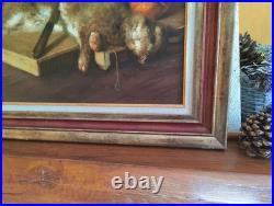 Tableau Ancien Huile Peinture Ecole Francaise Lapin Lievre Fruit Baroque XIX 19