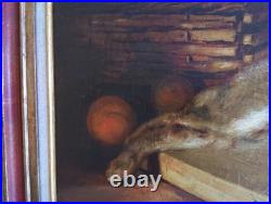 Tableau Ancien Huile Peinture Ecole Francaise Lapin Lievre Fruit Baroque XIX 19