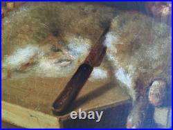 Tableau Ancien Huile Peinture Ecole Francaise Lapin Lievre Fruit Baroque XIX 19
