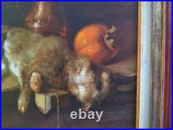 Tableau Ancien Huile Peinture Ecole Francaise Lapin Lievre Fruit Baroque XIX 19