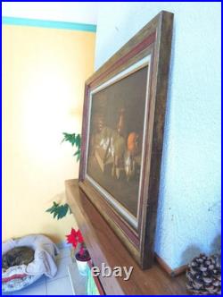 Tableau Ancien Huile Peinture Ecole Francaise Lapin Lievre Fruit Baroque XIX 19