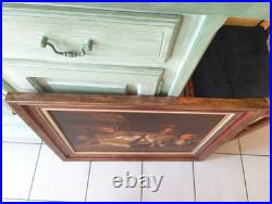 Tableau Ancien Huile Peinture Ecole Francaise Lapin Lievre Fruit Baroque XIX 19