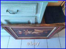 Tableau Ancien Huile Peinture Ecole Francaise Lapin Lievre Fruit Baroque XIX 19