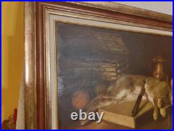 Tableau Ancien Huile Peinture Ecole Francaise Lapin Lievre Fruit Baroque XIX 19