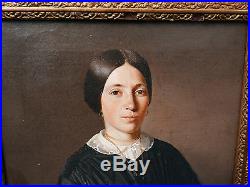 Tableau Ancien Huile Portrait Femme Bijoux CHARLES POUCHON Ami Courbet XIXe 1854