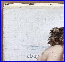 Tableau Ancien Huile Portrait Nu Féminin Sable Plage Antoine Calbet (1860-1942)