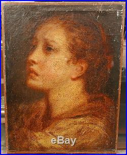Tableau Ancien Huile Portrait de Jeune Fille Femme XVIIIe Jean Baptiste Greuze