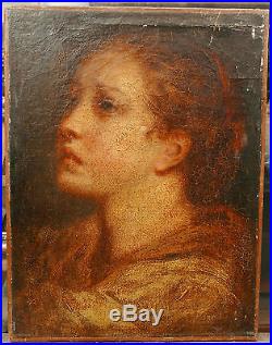 Tableau Ancien Huile Portrait de Jeune Fille Femme XVIIIe Jean Baptiste Greuze