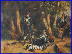 Tableau Ancien Huile sur Toile Peinture Ecole Française Militaire Soldat Guerre