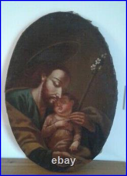 Tableau Ancien Huile sur toile Saint Joseph. Fin XVIII ème