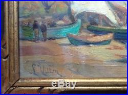 Tableau Ancien Impressionniste Léonie VITTON Marine style Georges LAPCHINE Huile