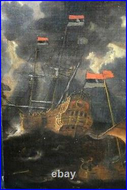Tableau Ancien Marine Animée île Sarde Navires Peter Van Den Velde (1634-c. 1707)