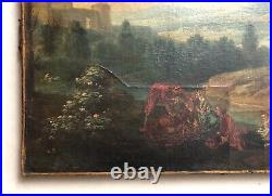 Tableau Ancien, Paysage Animé, Huile Sur Toile, Peinture XIXe Ou Avant
