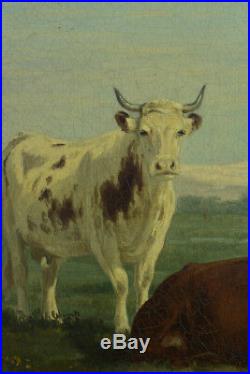 Tableau Ancien Paysage aux Vaches Cow Montagne Liévin GALIEN-LALOUE XIXe hst