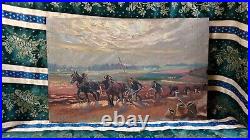 Tableau Ancien Peinture Huile Ecole Francaise de Barbizon Animaux Chevaux XIXeme