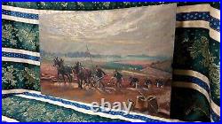 Tableau Ancien Peinture Huile Ecole Francaise de Barbizon Animaux Chevaux XIXeme