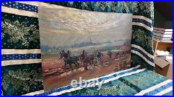 Tableau Ancien Peinture Huile Ecole Francaise de Barbizon Animaux Chevaux XIXeme