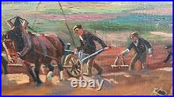 Tableau Ancien Peinture Huile Ecole Francaise de Barbizon Animaux Chevaux XIXeme