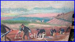 Tableau Ancien Peinture Huile Ecole Francaise de Barbizon Animaux Chevaux XIXeme