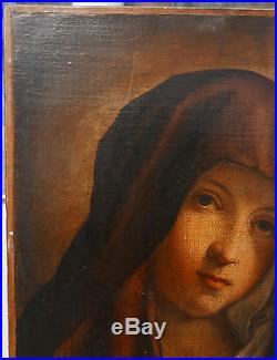 Tableau Ancien Peinture Huile Madone Vierge en Prière XVIIIe siècle à nettoyer