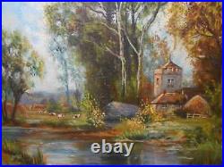 Tableau Ancien Peinture Huile sur Toile Ecole de Barbizon Vache Campagne XIXeme