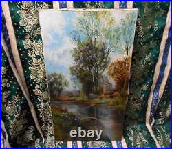 Tableau Ancien Peinture Huile sur Toile Ecole de Barbizon Vache Campagne XIXeme