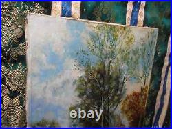 Tableau Ancien Peinture Huile sur Toile Ecole de Barbizon Vache Campagne XIXeme