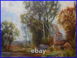 Tableau Ancien Peinture Huile sur Toile Ecole de Barbizon Vache Campagne XIXeme