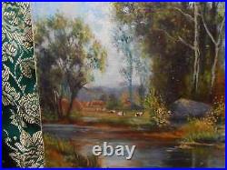Tableau Ancien Peinture Huile sur Toile Ecole de Barbizon Vache Campagne XIXeme