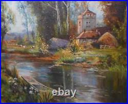 Tableau Ancien Peinture Huile sur Toile Ecole de Barbizon Vache Campagne XIXeme