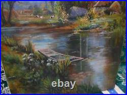 Tableau Ancien Peinture Huile sur Toile Ecole de Barbizon Vache Campagne XIXeme