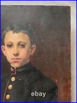 Tableau Ancien, Portrait De Jeune Homme En Uniforme, Huile Sur Toile XIXe