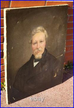 Tableau Ancien. Portrait Homme. Peinture huile sur toile signé. Style XlXeme