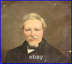 Tableau Ancien. Portrait Homme. Peinture huile sur toile signé. Style XlXeme