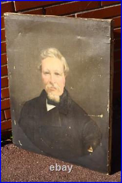 Tableau Ancien. Portrait Homme. Peinture huile sur toile signé. Style XlXeme