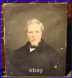 Tableau Ancien. Portrait Homme. Peinture huile sur toile signé. Style XlXeme