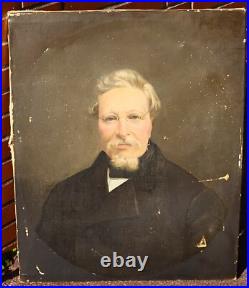 Tableau Ancien. Portrait Homme. Peinture huile sur toile signé. Style XlXeme
