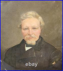 Tableau Ancien. Portrait Homme. Peinture huile sur toile signé. Style XlXeme