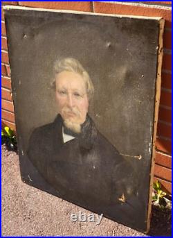 Tableau Ancien. Portrait Homme. Peinture huile sur toile signé. Style XlXeme