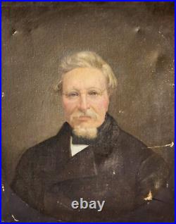 Tableau Ancien. Portrait Homme. Peinture huile sur toile signé. Style XlXeme