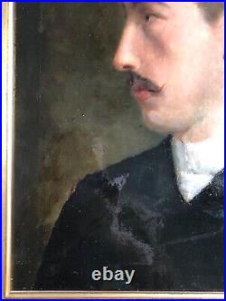 Tableau Ancien, Portrait d'Homme De Profil, Huile Sur Toile, Peinture, XIXe